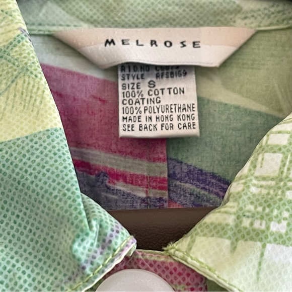 Vintage Melrose green & pink abstract waterproof trench coat - Picture 11 of 15